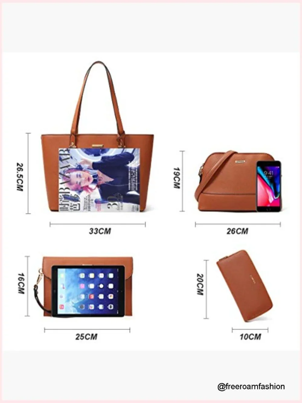 Synthetic Leather Satchel Handbag Set 4pcs Tote Shoulder Crossbody Bag Wallet
